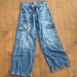 Girls Blue Denim Cargo Pants